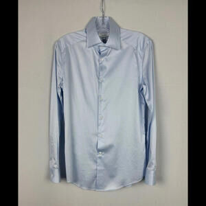 Reiss Frontier Stretch Slim Fit Satin Button-Up Shirt Soft Blue Size XS